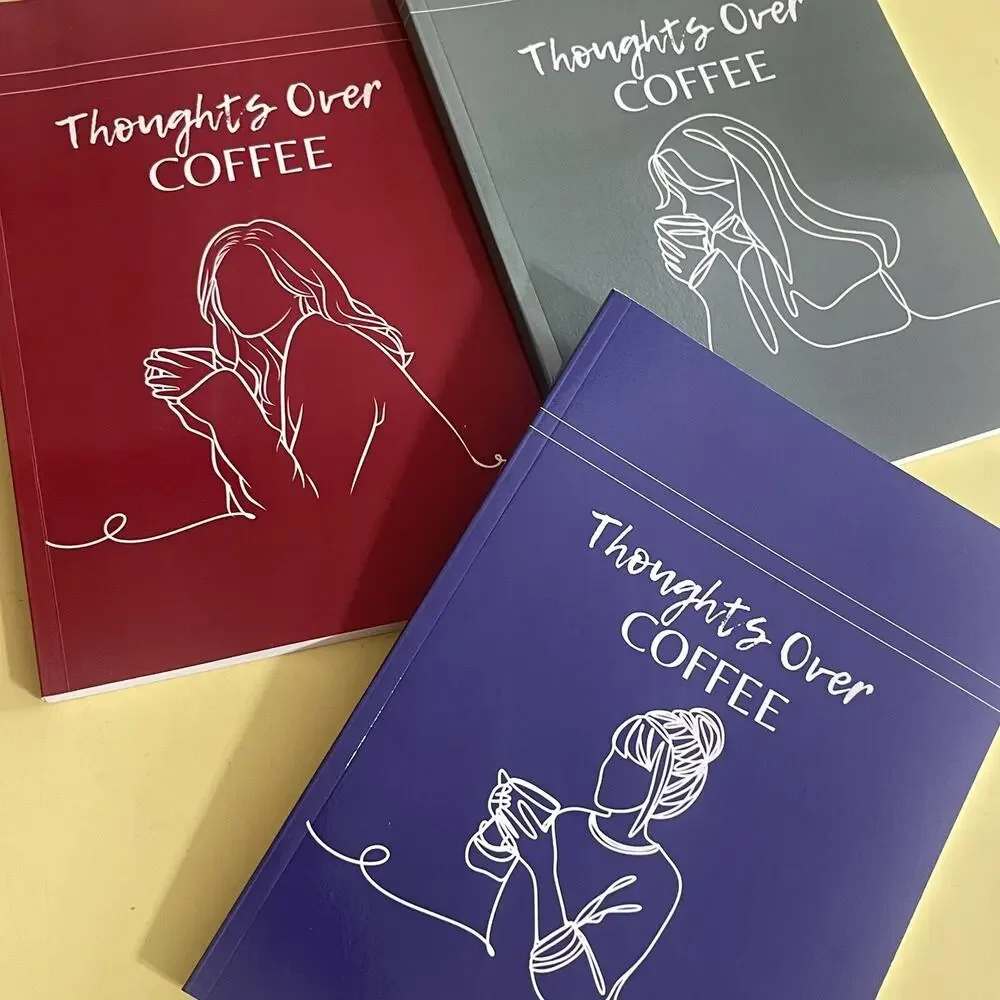3 Minimalist Notebook Thoughts Over Coffee 7x10” Blue Green Burgundy 100 Pages E
